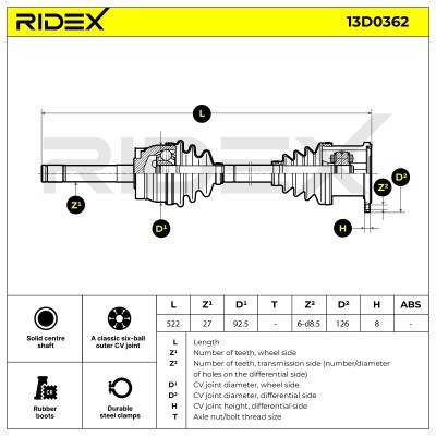 Antriebswelle RIDEX 13D0362 13D0362 - foto 7